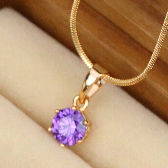 "Dainty Round Purple Stone Rose Gold Pendant, XPPT1301 - Picture 1 of 13